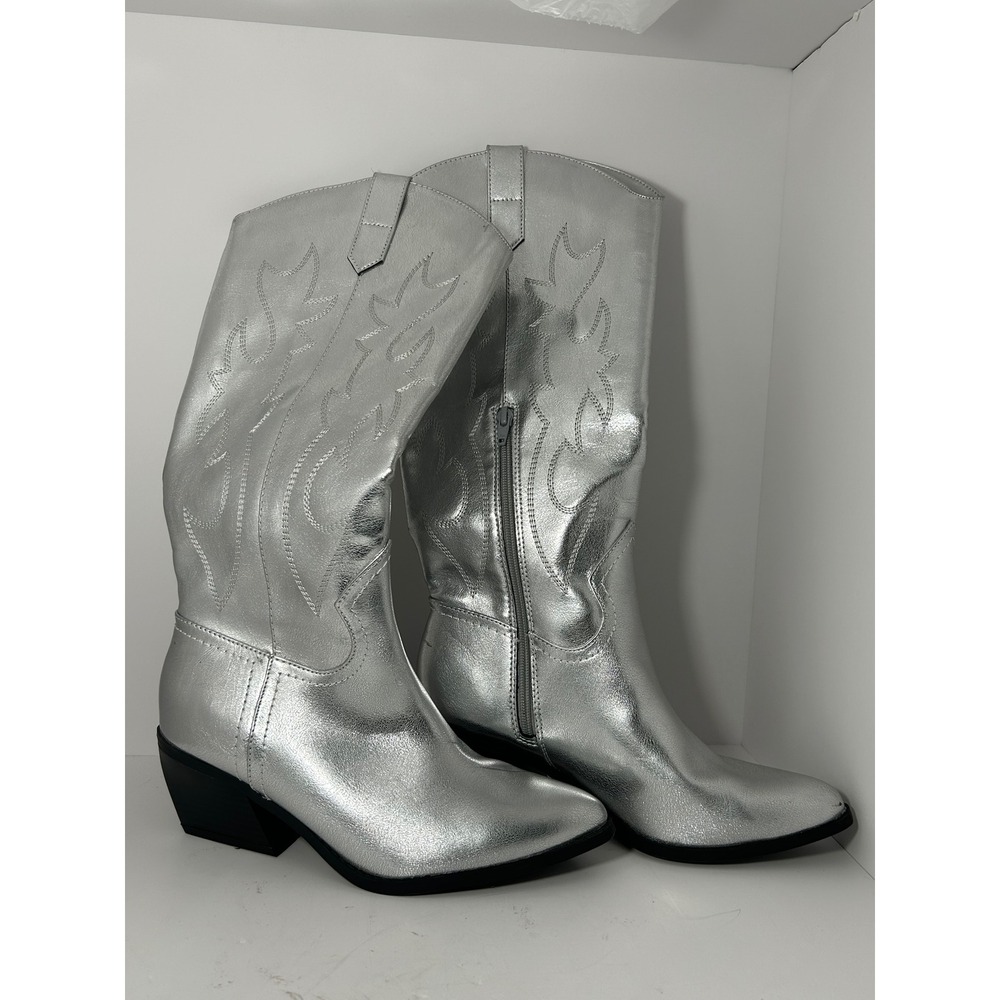 Madden NYC Womens Silver Metallic Western‎ Cowboy Boots 25ARIZONAW24 Size 9